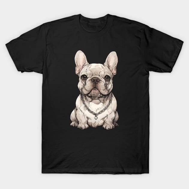 Cream Brindle with Silver Chain French Bulldog T-Shirt by CandyApparel